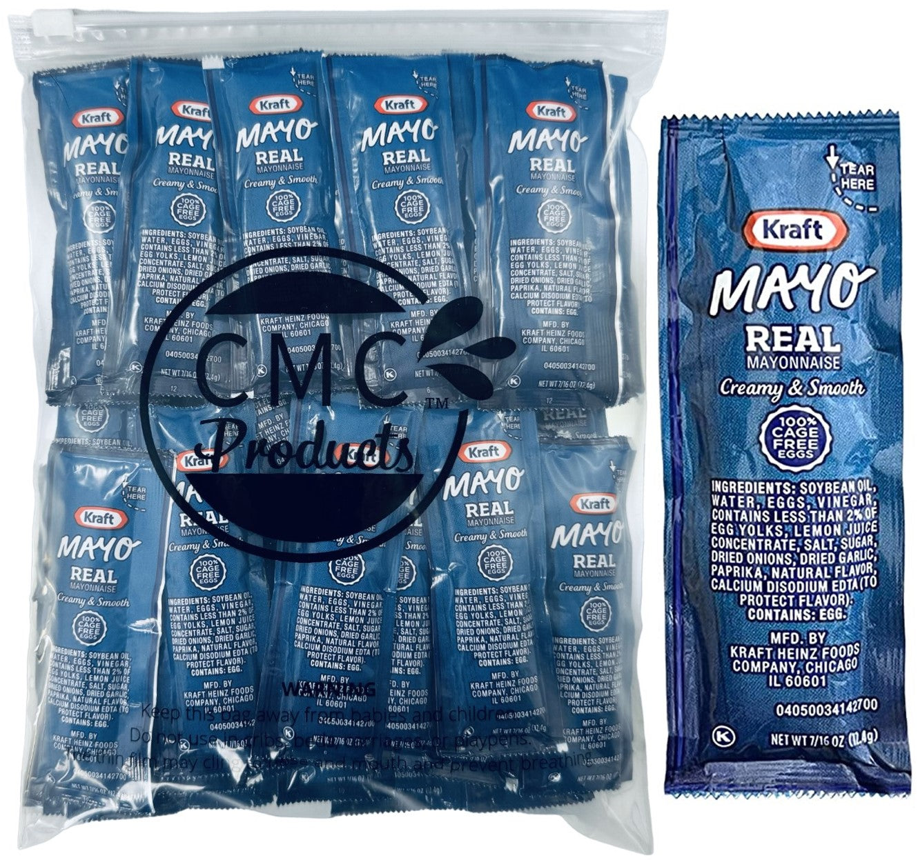 25, 35, 50, & 100 Packs of Kraft Real Mayo Condiment Packs - Single Serve Packets of Mayo w/ Plastic Food Bag & Slide Seal for easy storage