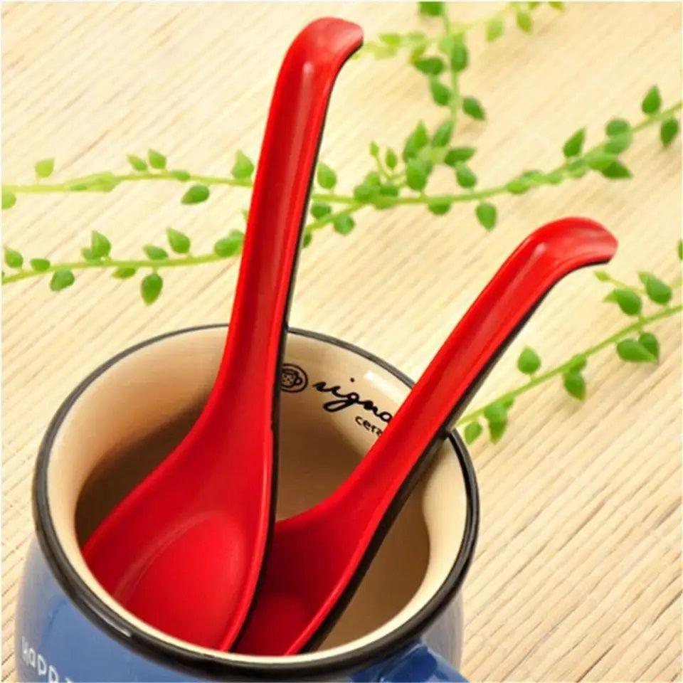 Red and Black 6.5-inch Asian Soup Spoon with Hook– Fuji Chinese Japanese Korean Style Spoon