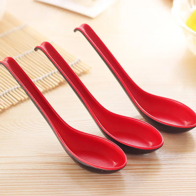Red and Black 6.5-inch Asian Soup Spoon with Hook– Fuji Chinese Japanese Korean Style Spoon