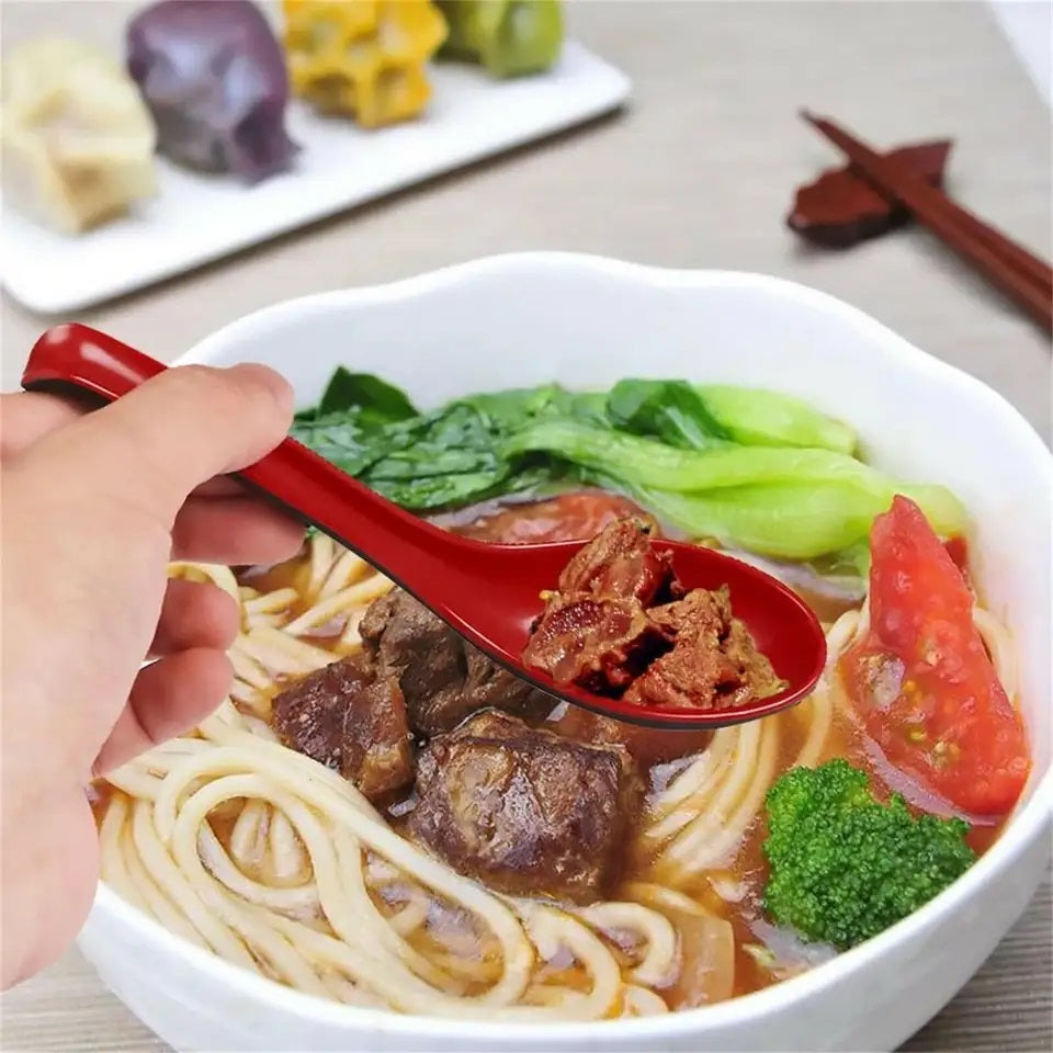 Red and Black 6.5-inch Asian Soup Spoon with Hook– Fuji Chinese Japanese Korean Style Spoon