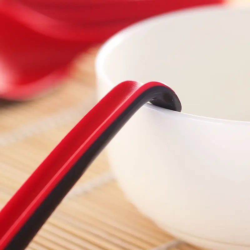 Red and Black 6.5-inch Asian Soup Spoon with Hook– Fuji Chinese Japanese Korean Style Spoon