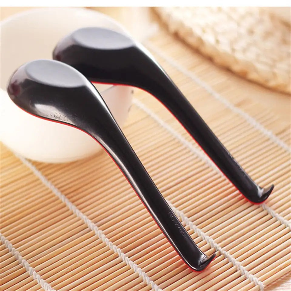 Red and Black 6.5-inch Asian Soup Spoon with Hook– Fuji Chinese Japanese Korean Style Spoon