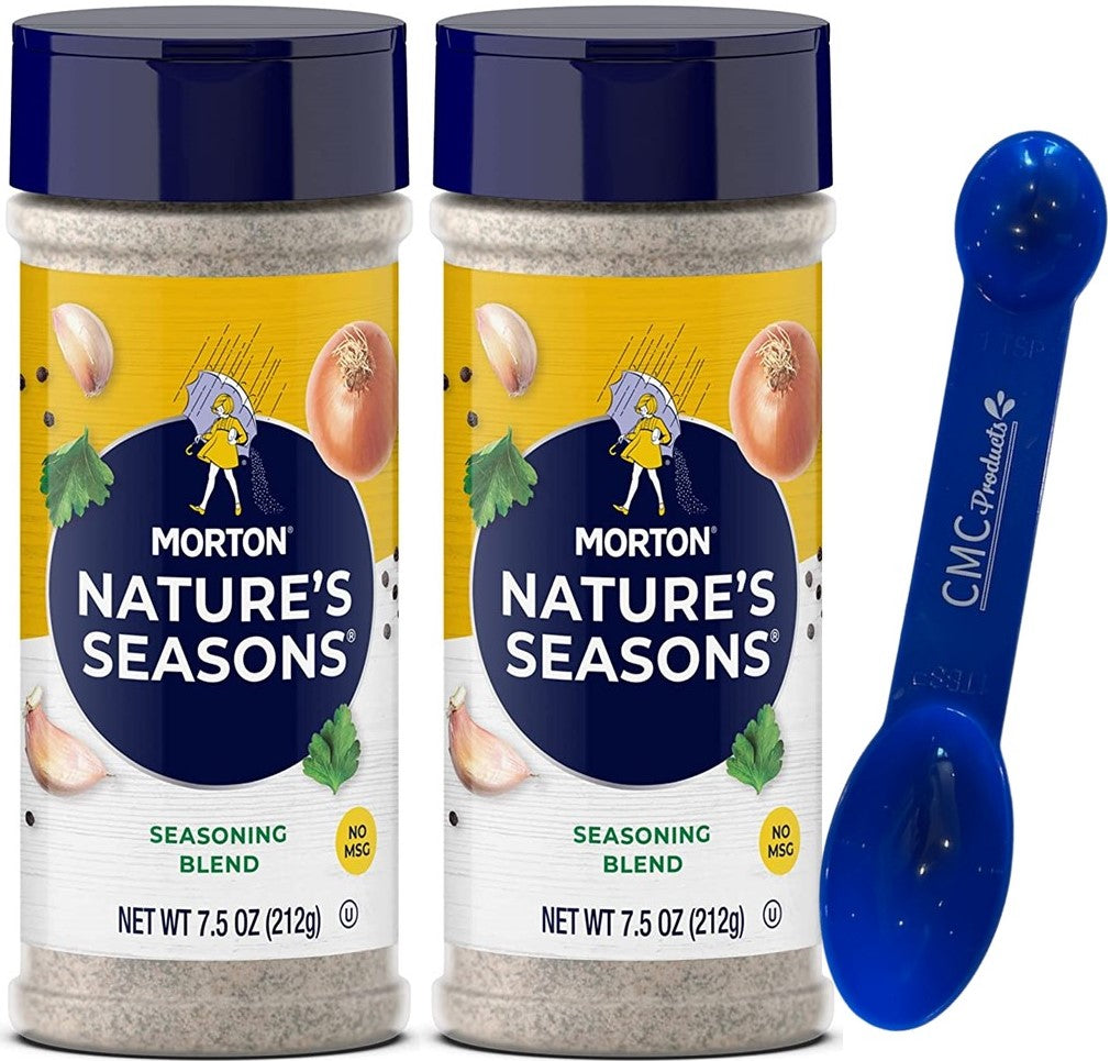 Morton Nature's Seasons Seasoning Blend, 7.5 Ounce (2 pack) w/ Custom CMC Measuring Spoon 1tbsp & 1tsp