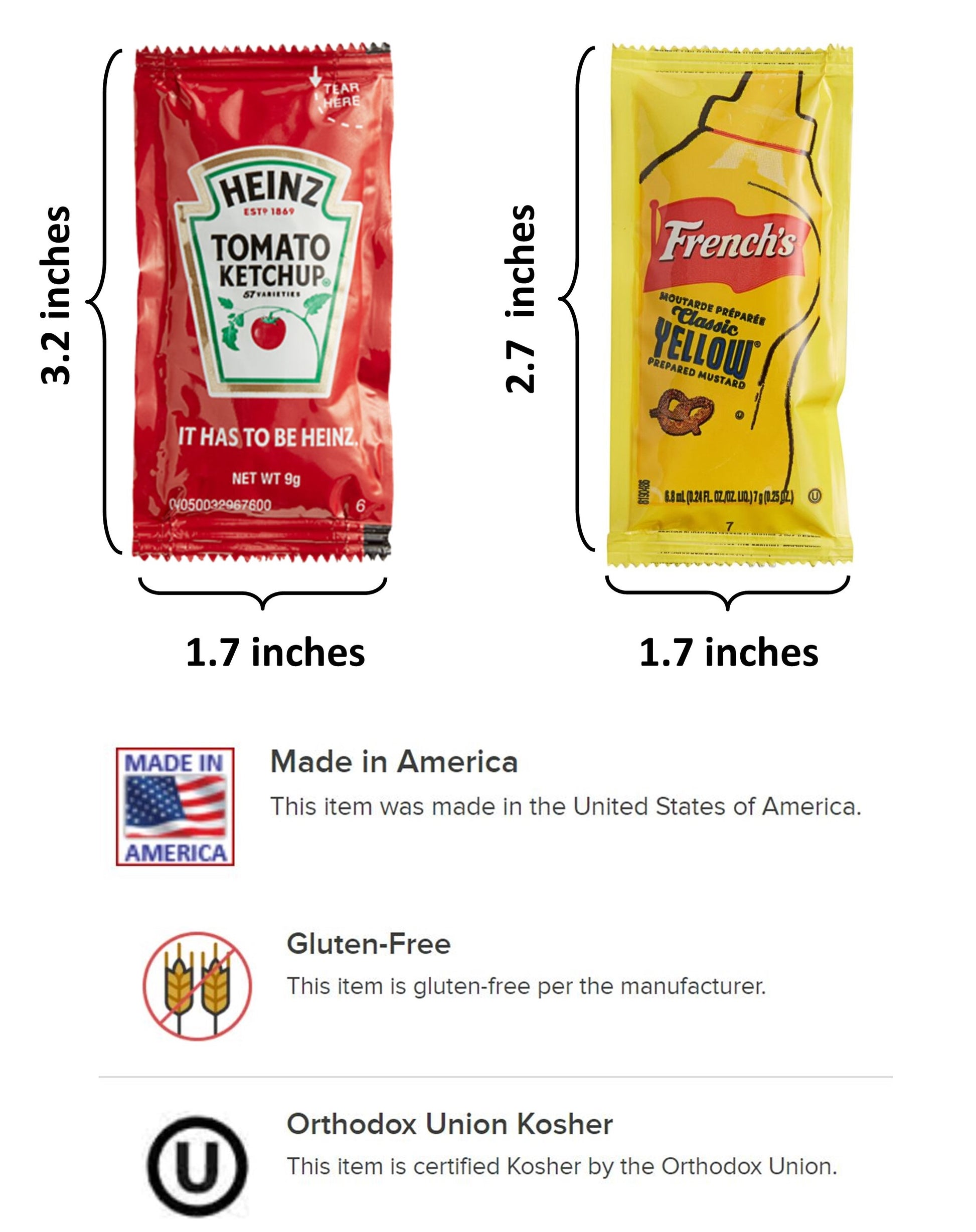 Heinz 9g Ketchup Packets & French’s Mustard Packets – with CMC Products Bag Clip - Packaged by CMC Products