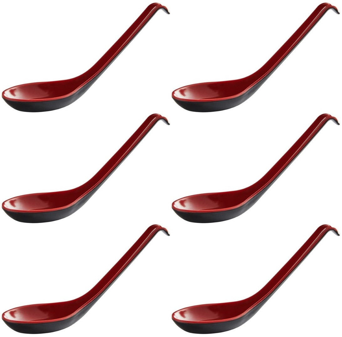 Red and Black 6.5-inch Asian Soup Spoon with Hook– Fuji Chinese Japanese Korean Style Spoon