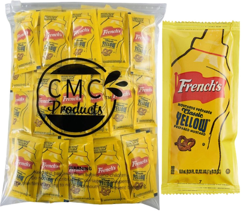 25, 50 & 100 Packs of French’s Mustard Packets - Single Serve Mustard Condiment Packs in Slide Seal Bag