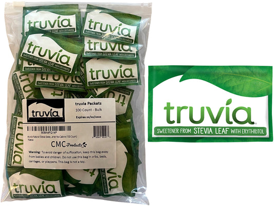 50 & 100 Packs of truvia Stevia Sweetener Packets – Natural Stevia Non-GMO in Slide Seal Bag