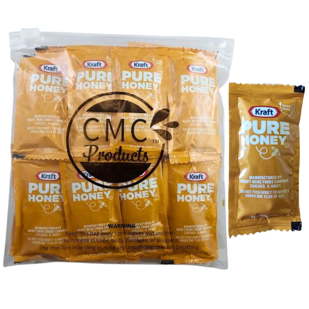 Pure Honey Packets – (9g Each) with Spreader in Resealable Slide Seal Bag – Packaged by CMC Products