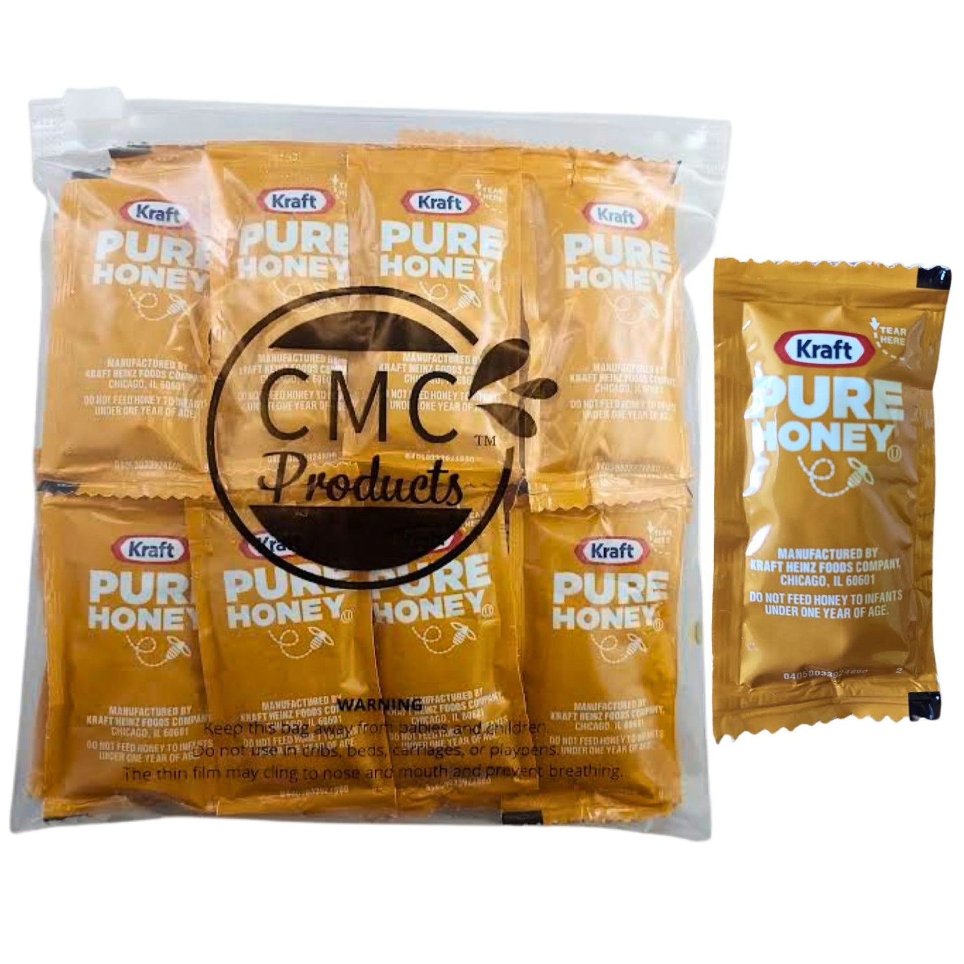 Pure Honey Packets – (9g Each) with Spreader in Resealable Slide Seal Bag – Packaged by CMC Products