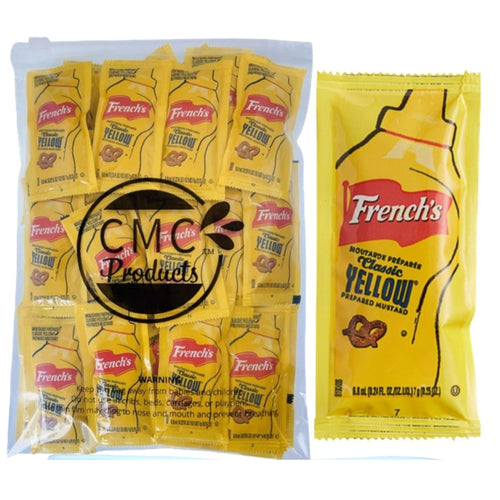 25, 50 & 100 Packs of French’s Mustard Packets - Single Serve Mustard Condiment Packs in Slide Seal Bag