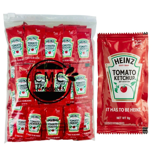 25, 50 & 100 Packs of Heinz 9g Ketchup Condiment Packets - Ketchup w/ Plastic Food Bag & Slide Seal