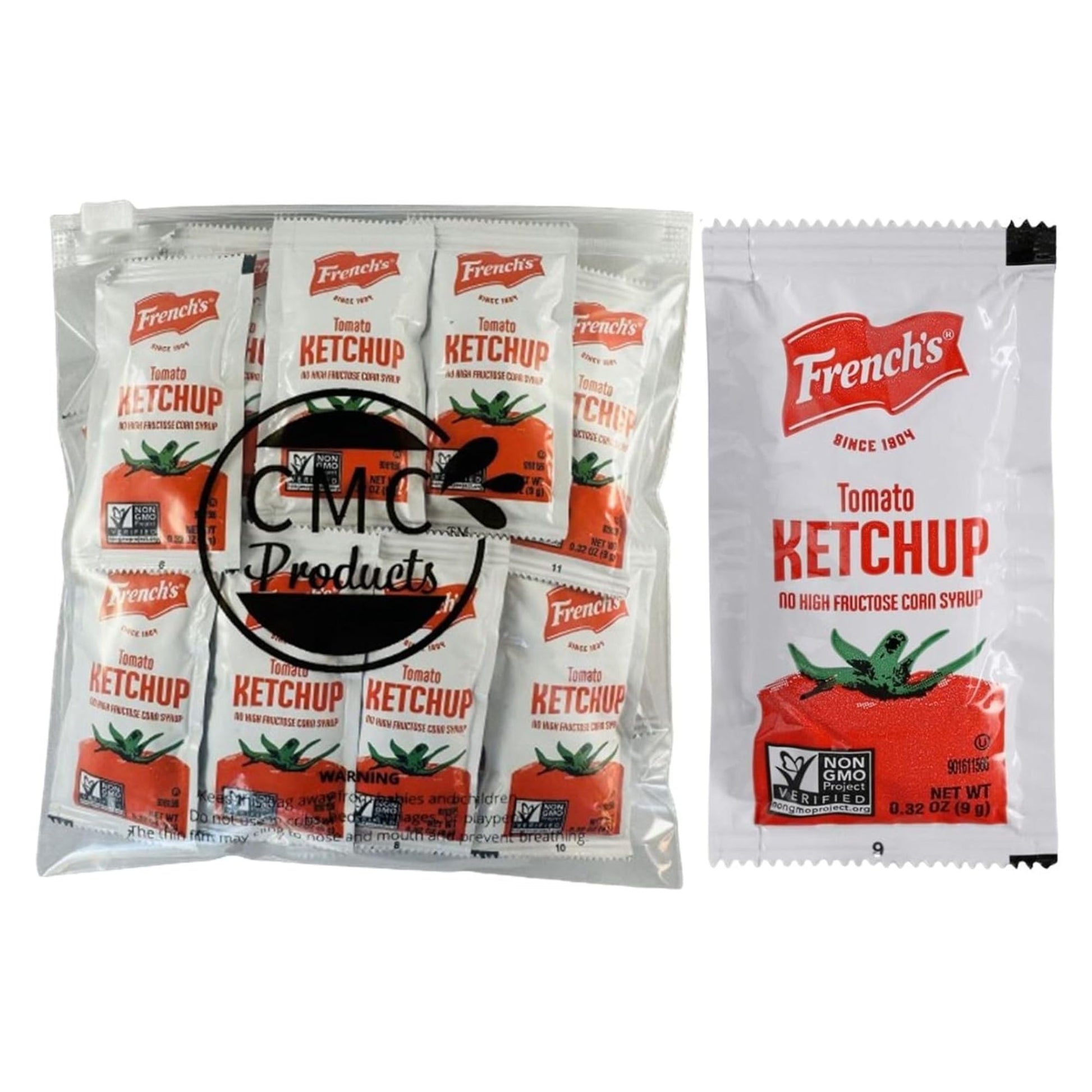 25, 50, & 100 Packs of French's Ketchup Packets - Ketchup Condiment Packs, Bundled in LK Plastic Slide Seal Food Storage Bag Packaged by CMC Products