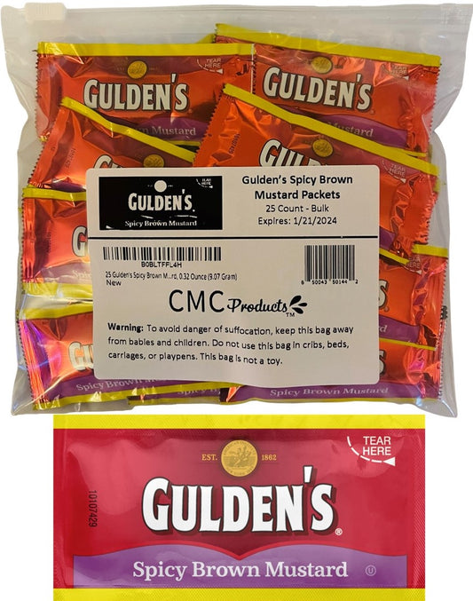 25 & 50 Packs of Gulden’s Spicy Brown Mustard Packets in Slide Seal Bag - 0.32 Ounce (9.07 Gram)