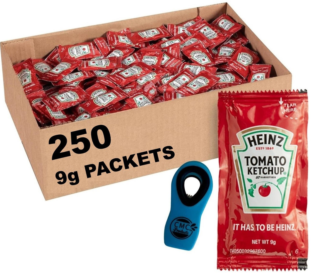 25, 50 & 100 Packs of Heinz 9g Ketchup Condiment Packets - Ketchup w/ Plastic Food Bag & Slide Seal