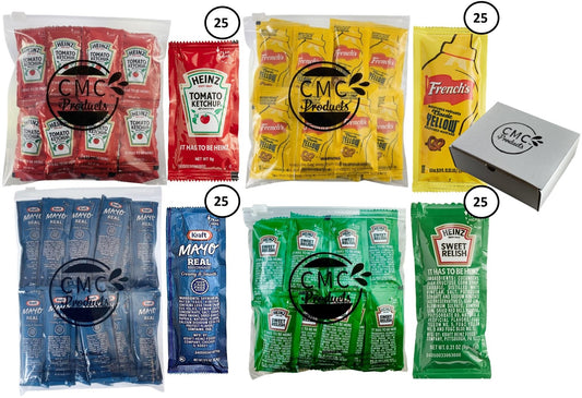 Heinz Ketchup & Relish, French's Mustard, & Kraft Mayo Condiment Packets in CMC Products Food Safe Bag