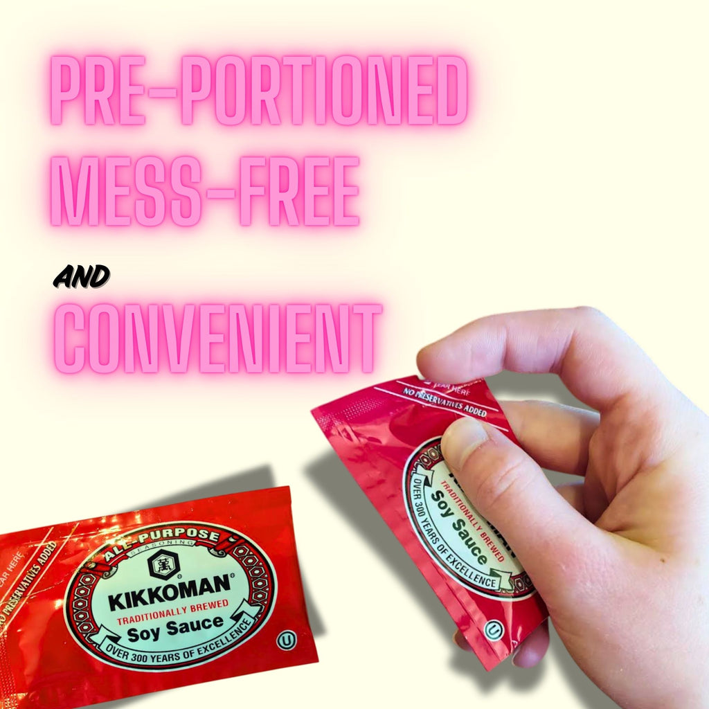 Soy Sauce Packets – (8mL Each) in Resealable Slide Seal Bag with Stir Sticks – Single-Serve Condiment Packaged by CMC Products