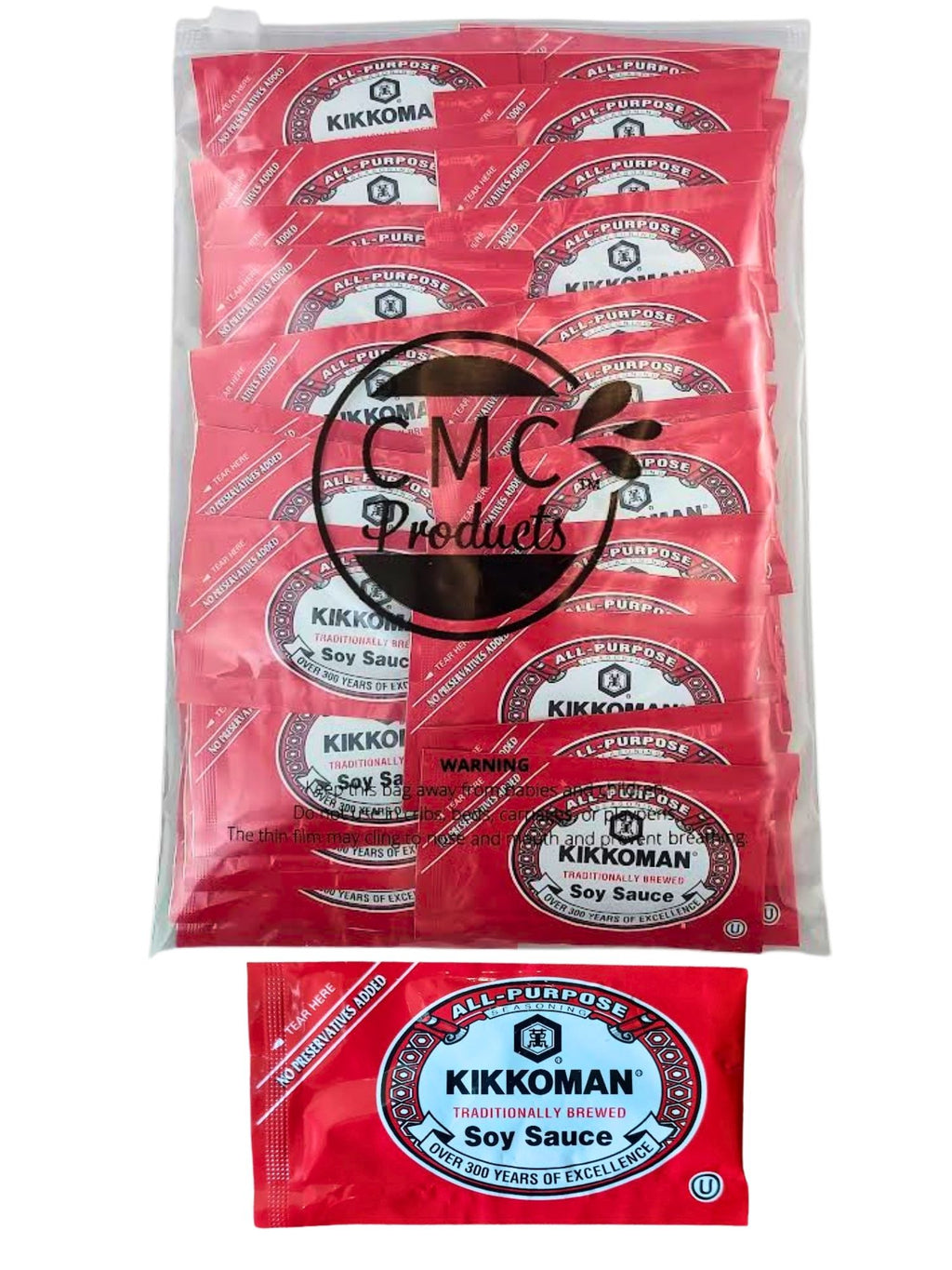 Soy Sauce Packets – (8mL Each) in Resealable Slide Seal Bag with Stir Sticks – Single-Serve Condiment Packaged by CMC Products