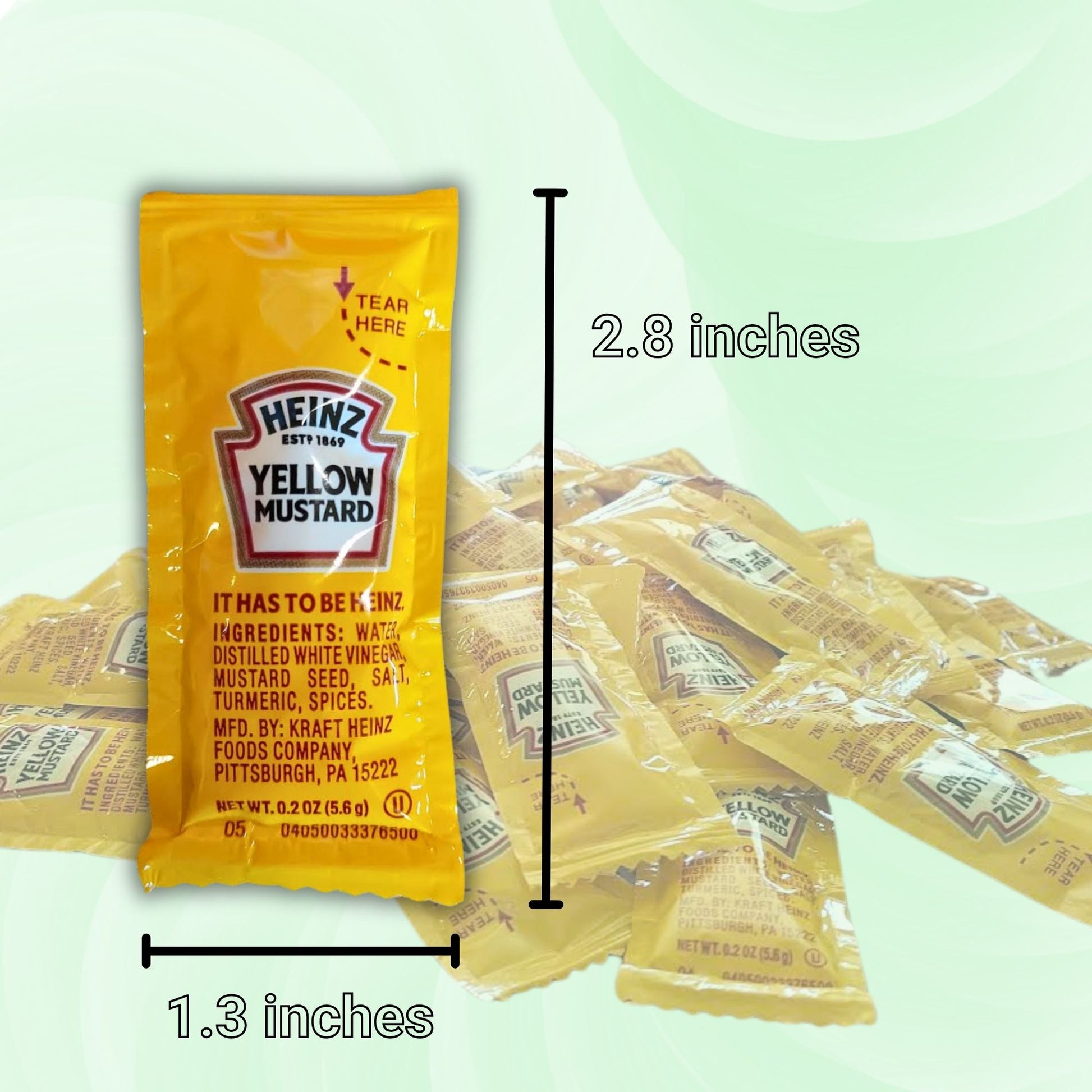 25, 50, 100, & 250 Count Yellow Mustard Packets (5.6g Each) with Spreader in Resealable Slide Seal Bag