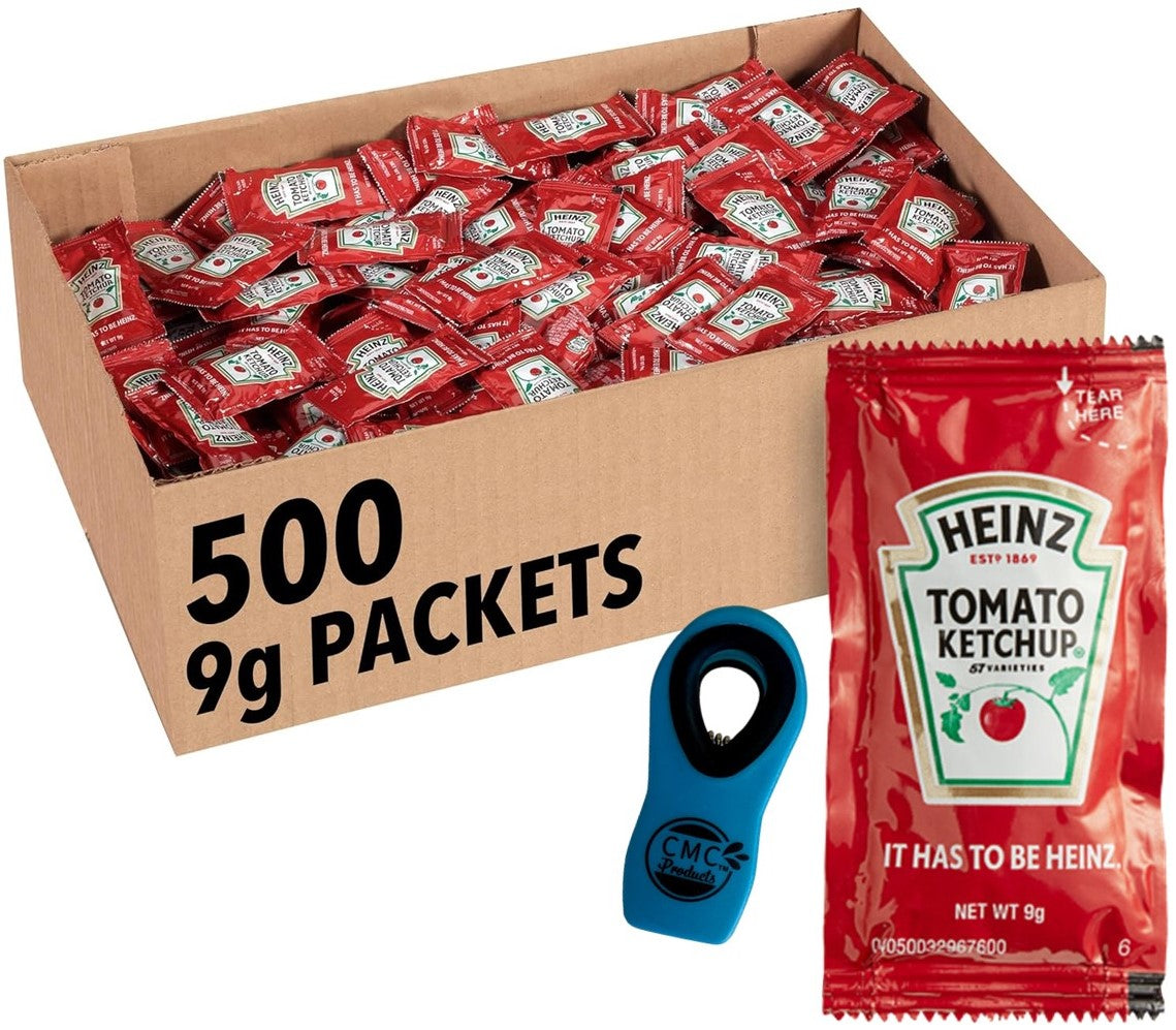 25, 50 & 100 Packs of Heinz 9g Ketchup Condiment Packets - Ketchup w/ Plastic Food Bag & Slide Seal