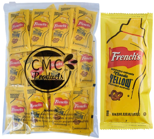25, 50 & 100 Packs of French’s Mustard Packets - Single Serve Mustard Condiment Packs in Slide Seal Bag