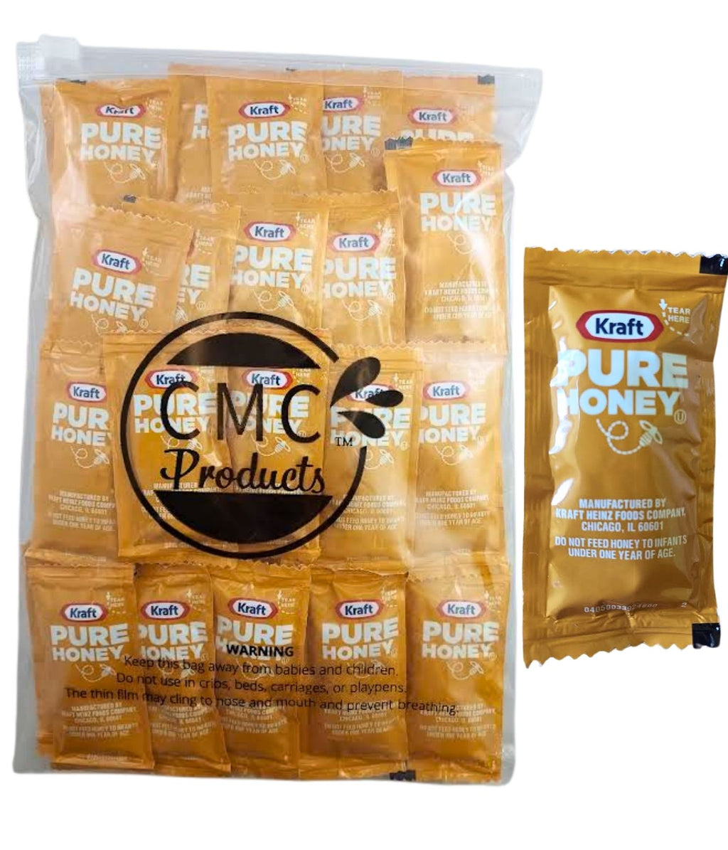Pure Honey Packets – (9g Each) with Spreader in Resealable Slide Seal Bag – Packaged by CMC Products