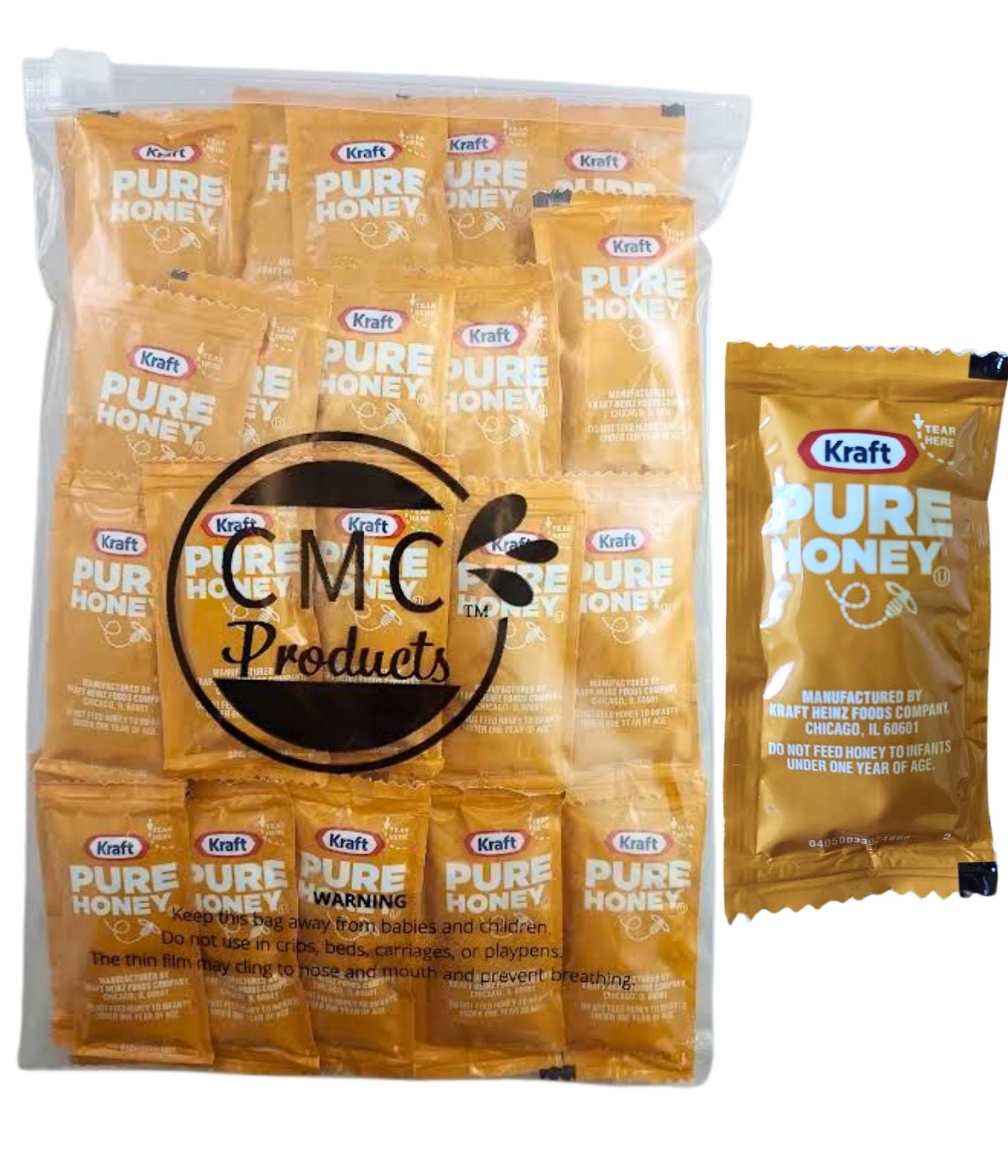 Pure Honey Packets – (9g Each) with Spreader in Resealable Slide Seal Bag – Packaged by CMC Products