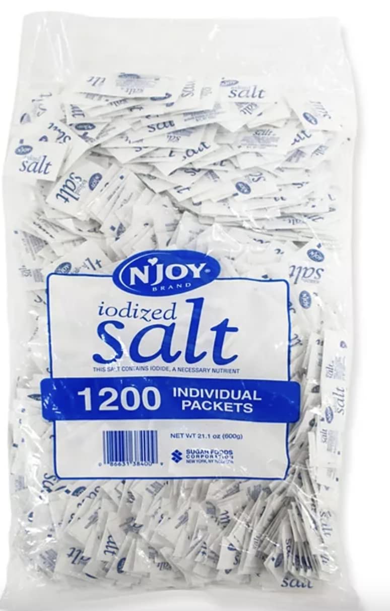 N'JOY Iodized Salt - Salt 1,200 count Individual Packets with CMC Products Bag Clip