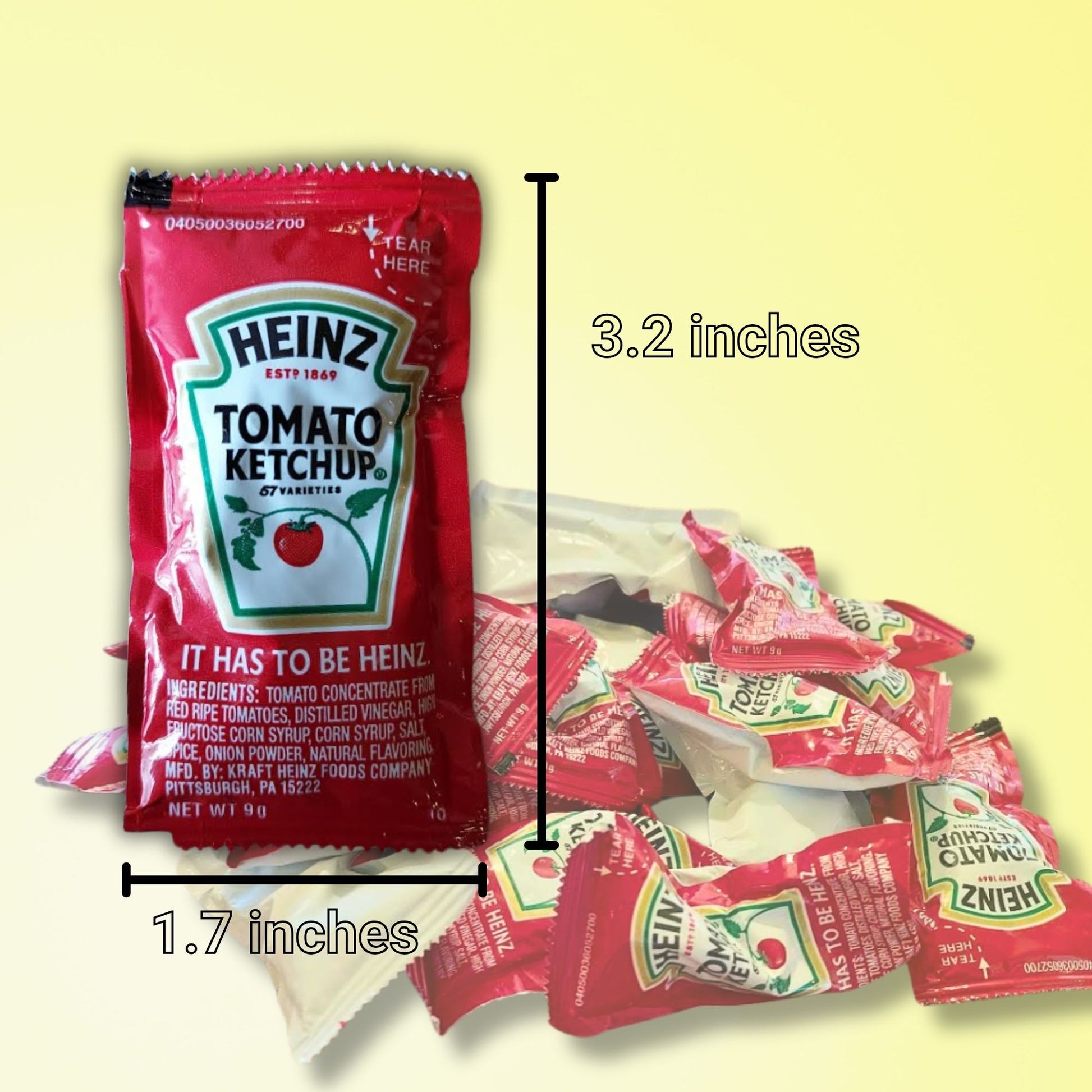 25, 50 & 100 Packs of Heinz 9g Ketchup Condiment Packets - Ketchup w/ Plastic Food Bag & Slide Seal