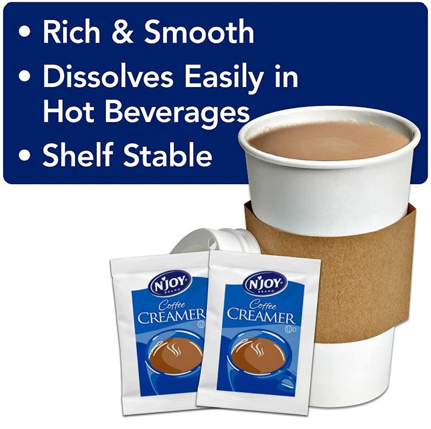 50, 100 & 250 Packs of N'Joy Non-Dairy Powdered Creamer Packets in Slide Seal Bag Plastic Food Bag Bulk Pack for easy storage