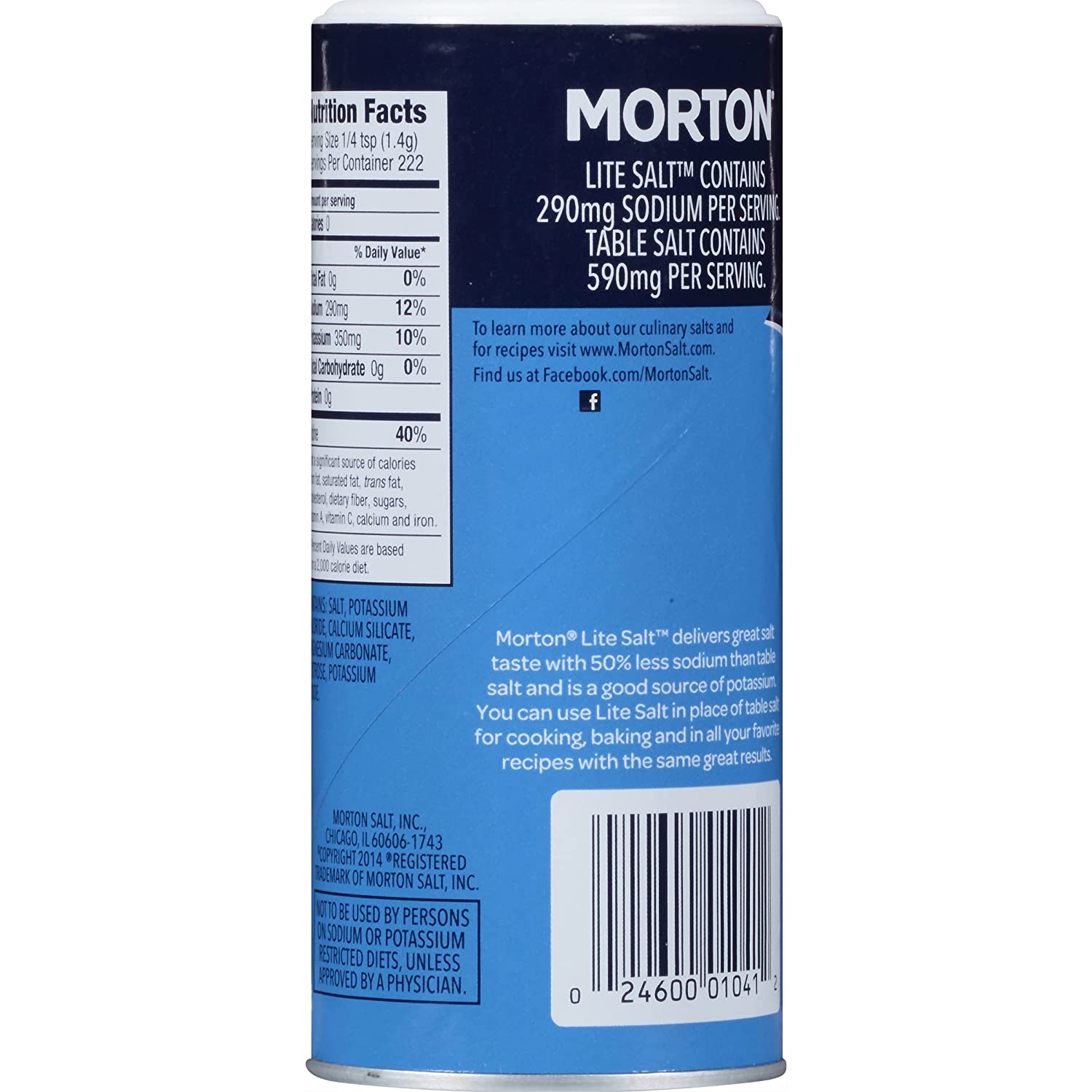  Morton Lite Salt, With Half The Sodium Of Table Salt, 11 oz :  Salt Substitutes : Grocery & Gourmet Food