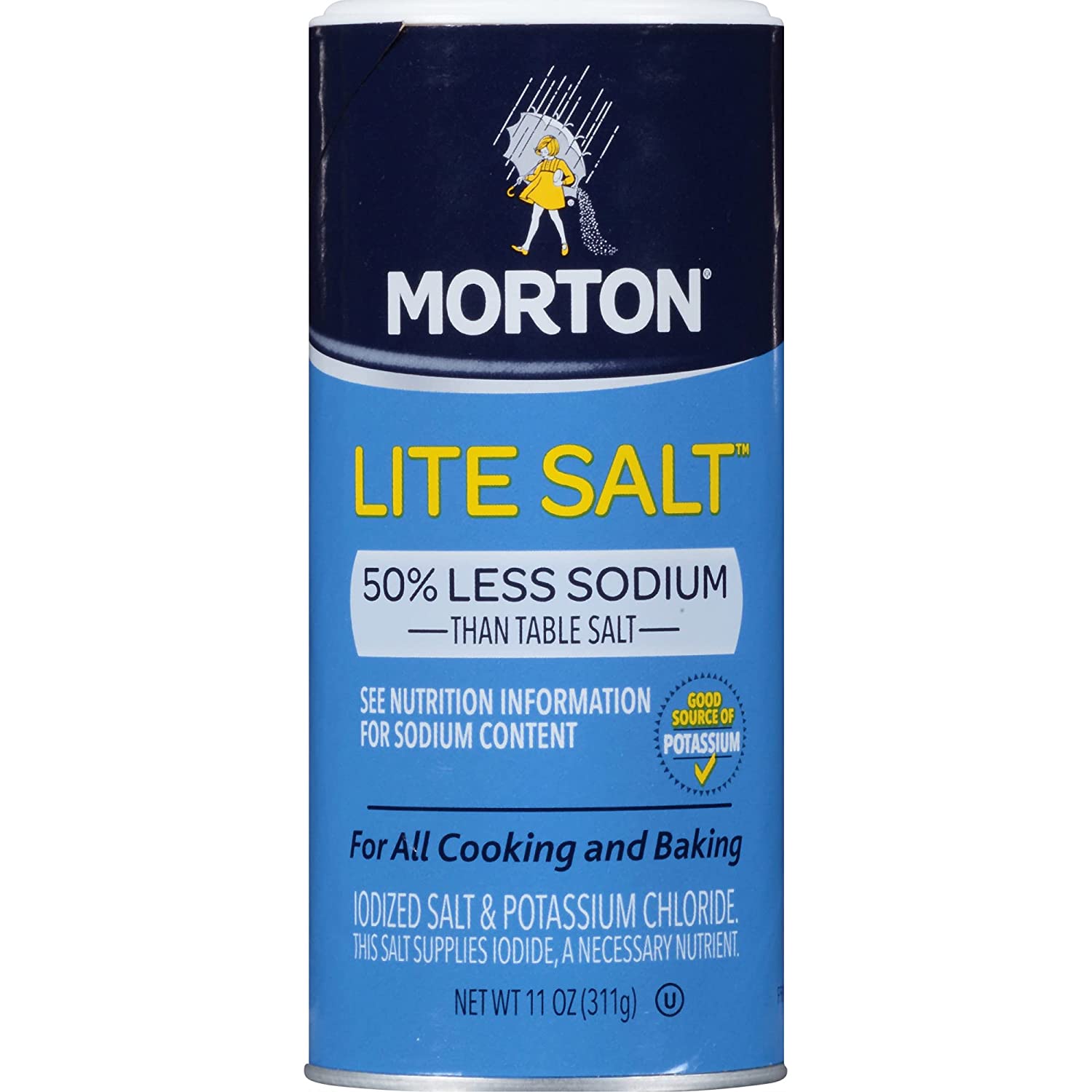 Morton Lite Salt, with Half The Sodium of Table Salt, 11 oz (2pack)