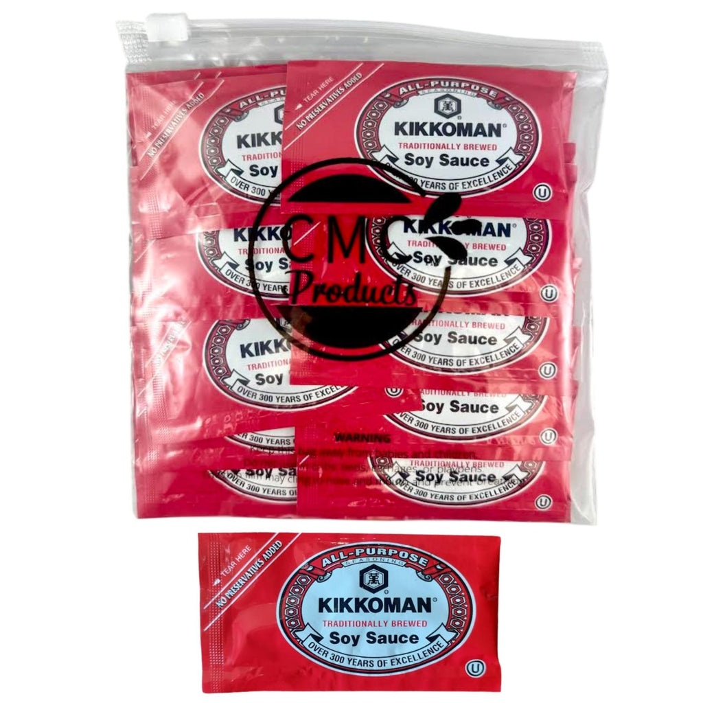 Soy Sauce Packets – (8mL Each) in Resealable Slide Seal Bag with Stir Sticks – Single-Serve Condiment Packaged by CMC Products