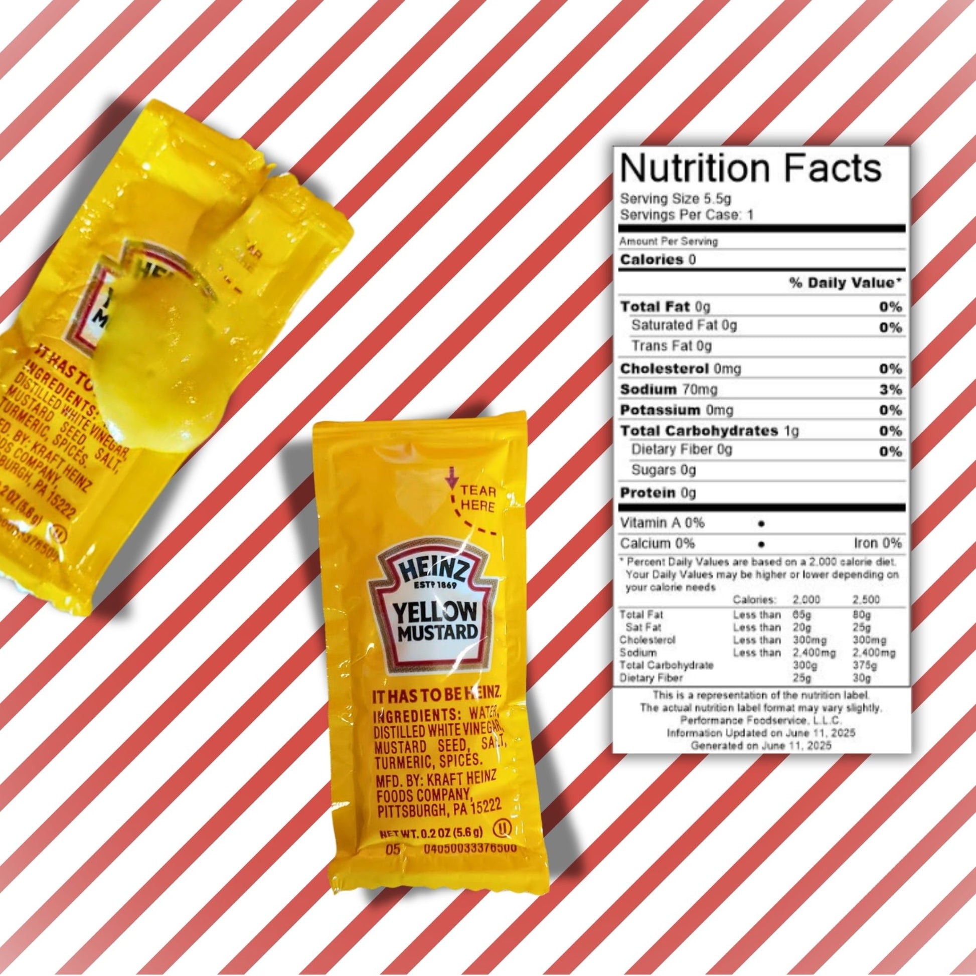 25, 50, 100, & 250 Count Yellow Mustard Packets (5.6g Each) with Spreader in Resealable Slide Seal Bag