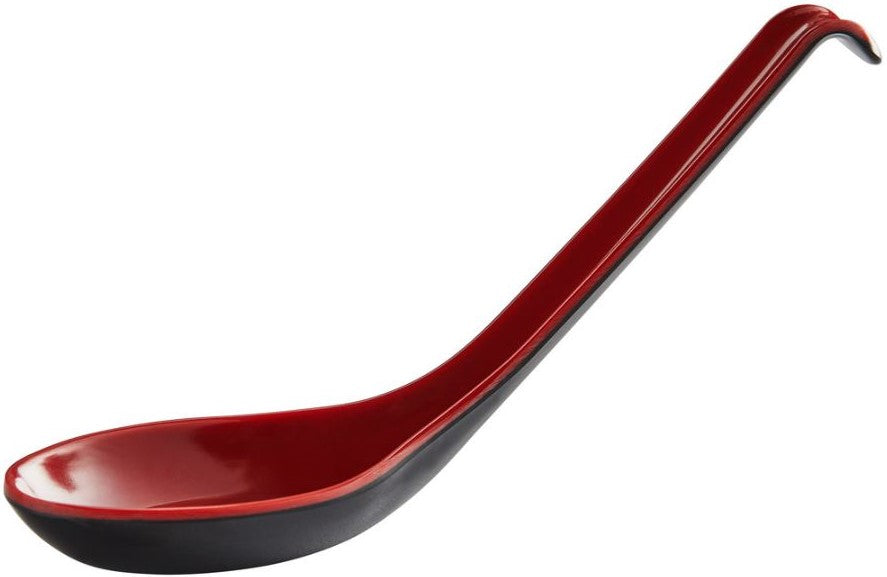 Red and Black 6.5-inch Asian Soup Spoon with Hook– Fuji Chinese Japanese Korean Style Spoon