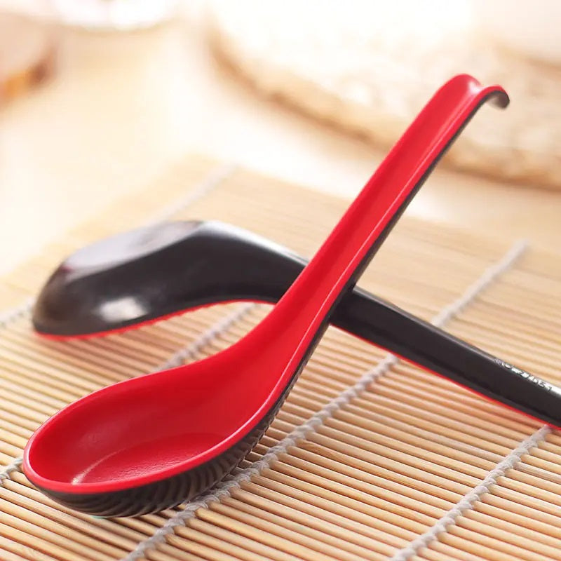 Red and Black 6.5-inch Asian Soup Spoon with Hook– Fuji Chinese Japanese Korean Style Spoon