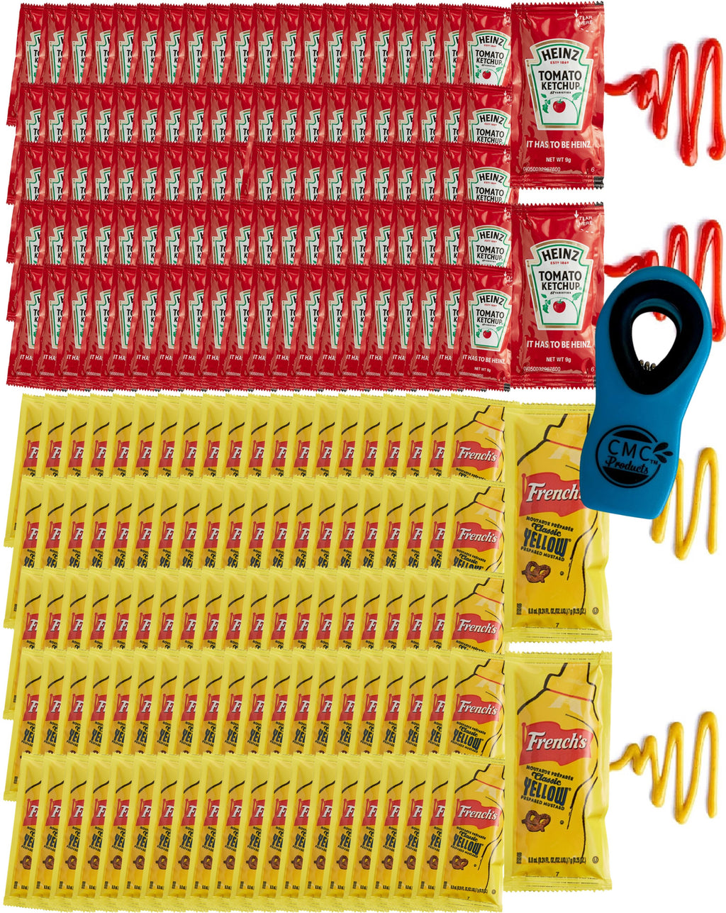 Heinz 9g Ketchup Packets & French’s Mustard Packets – with CMC Products Bag Clip - Packaged by CMC Products
