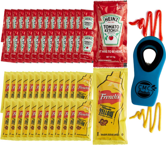 Heinz 9g Ketchup Packets & French’s Mustard Packets – with CMC Products Bag Clip - Packaged by CMC Products