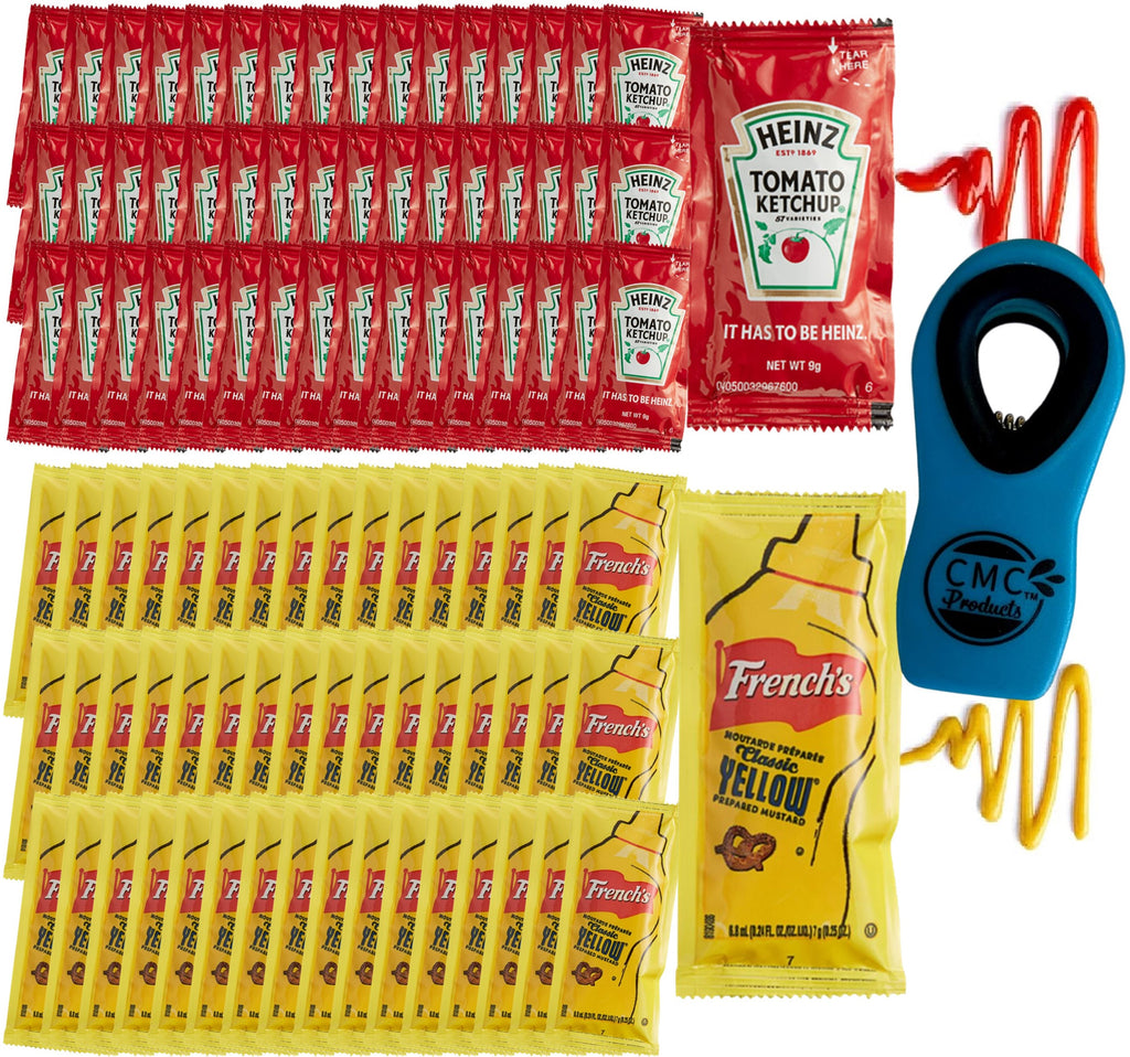 Heinz 9g Ketchup Packets & French’s Mustard Packets – with CMC Products Bag Clip - Packaged by CMC Products