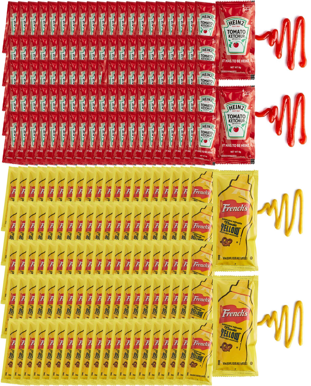 Heinz 9g Ketchup Packets & French’s Mustard Packets – with CMC Products Bag Clip - Packaged by CMC Products