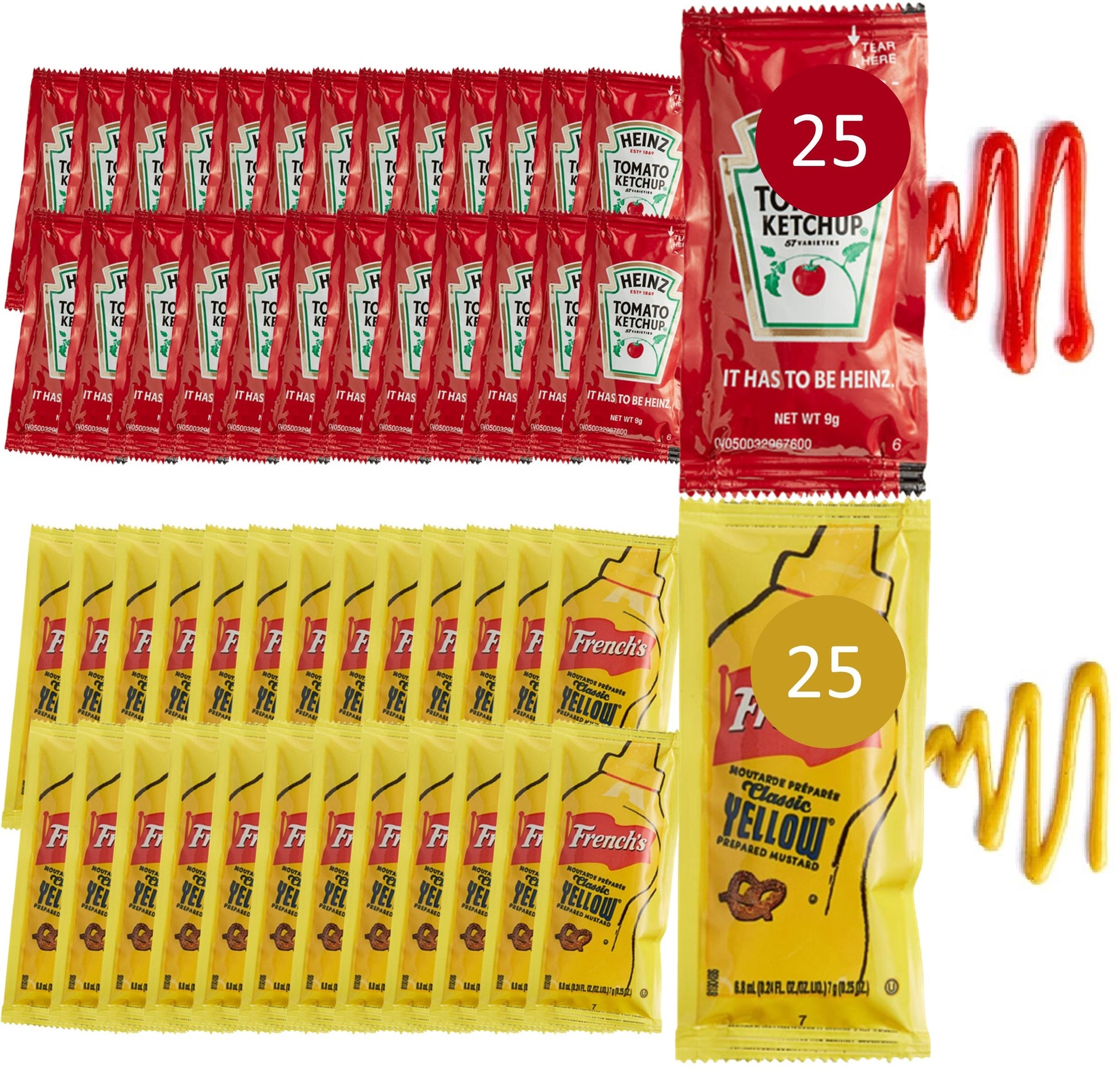 Heinz 9g Ketchup Packets & French’s Mustard Packets – with CMC Products Bag Clip - Packaged by CMC Products
