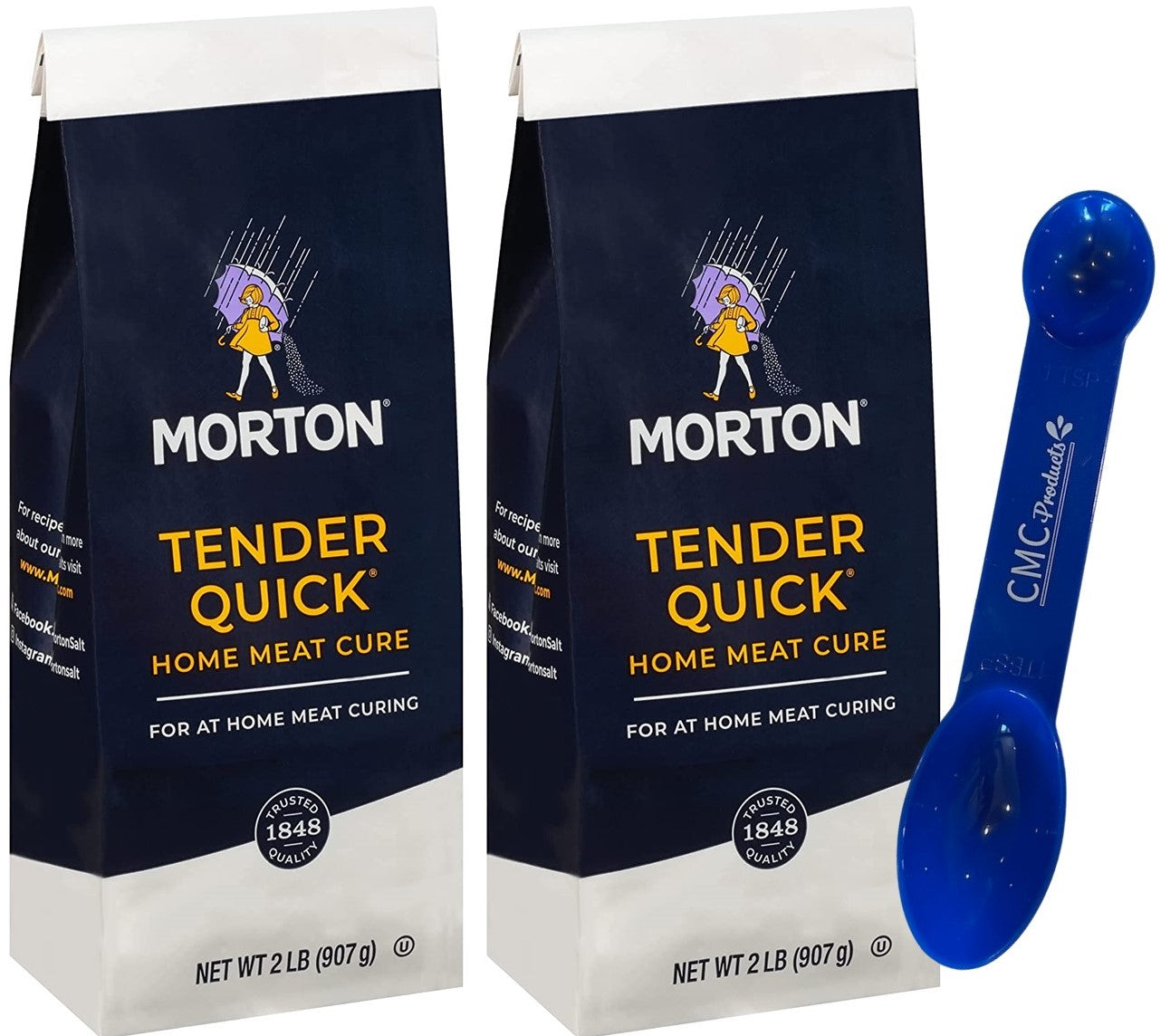 Morton Curing Salt, Tender Quick Home Meat Cure, 2 Pound (2 Pack) w Custom CMC Measuring Spoon 1tbsp & 1tsp