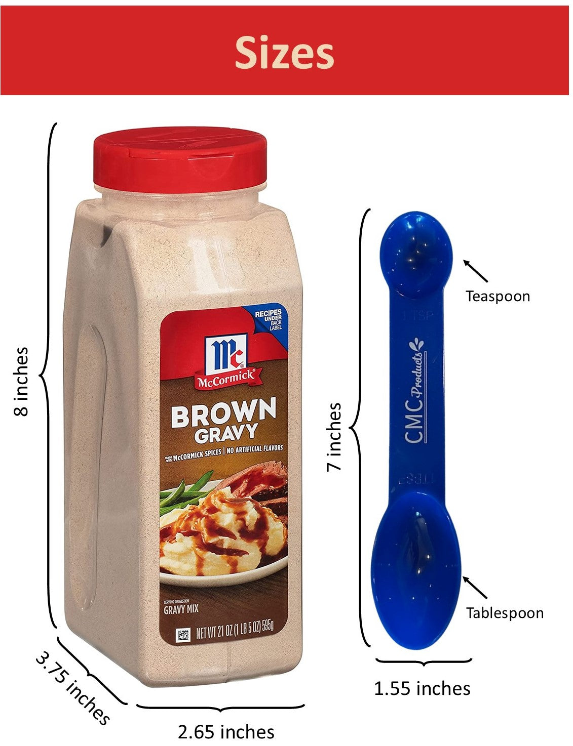 McCormick Gravy Mix - McCormick Brown Gravy, 21 Ounce and Poultry Gravy 18 Ounce w/Custom CMC Measuring Spoon 1tbsp & 1tsp