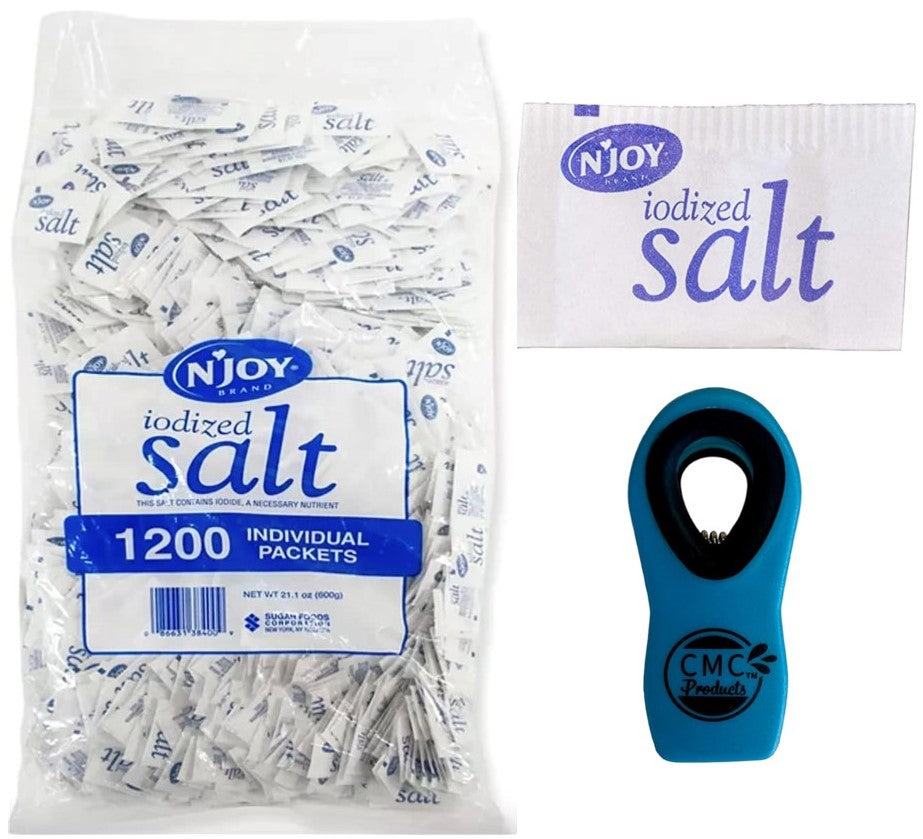 N'JOY Iodized Salt - Salt 1,200 count Individual Packets with CMC Products Bag Clip