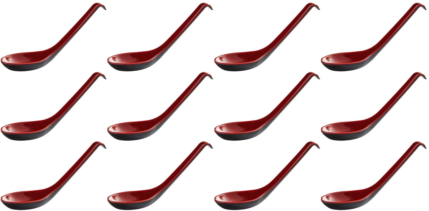 Red and Black 6.5-inch Asian Soup Spoon with Hook– Fuji Chinese Japanese Korean Style Spoon