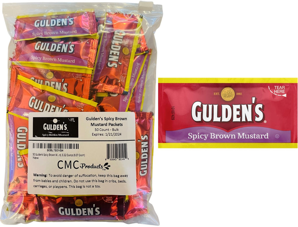 25 & 50 Packs of Gulden’s Spicy Brown Mustard Packets in Slide Seal Bag - 0.32 Ounce (9.07 Gram)